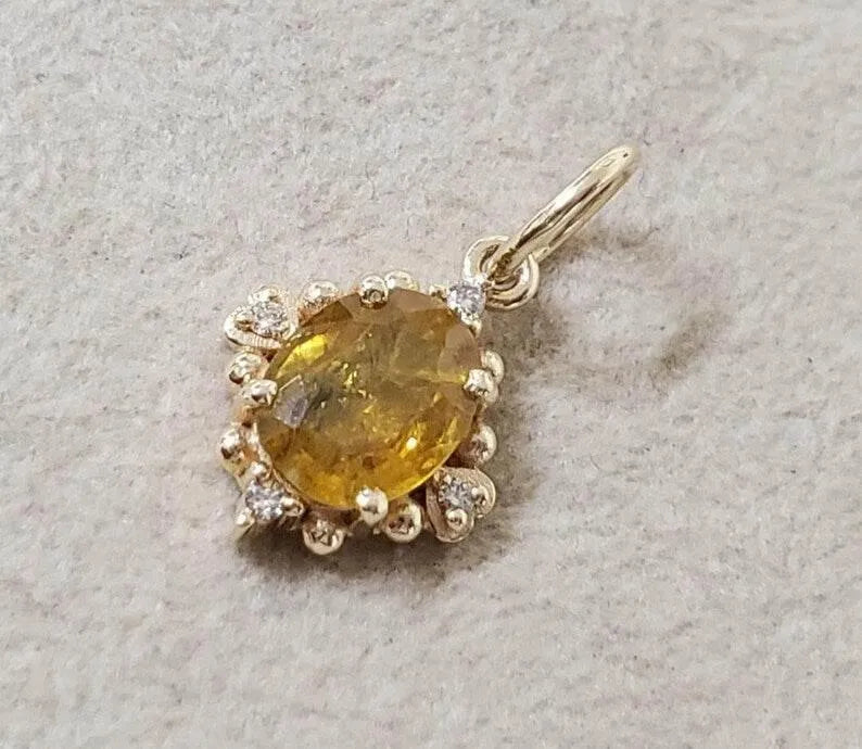 14k Gold Yellow Sapphire Pendant Diamond Accents, Handmade Jewelry - K Jewelry Accessories