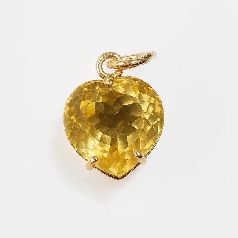 14k Gold Heart Citrine Pendant Necklace: Prong Setting Gemstone Jewelry - K Jewelry Accessories