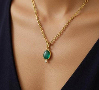 14k Gold Emerald Diamond Pendant | Oval Green Gemstone Necklace - K Jewelry Accessories