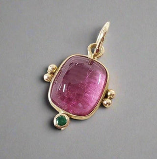 Natural Pink Tourmaline Pendant with Emerald Accent - K Jewelry Accessories