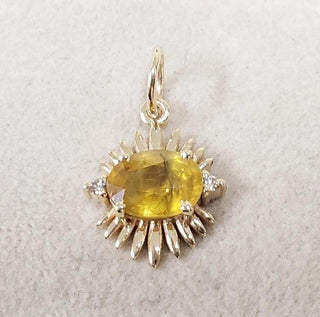 14K Gold Yellow Sapphire Sunburst Pendant: Diamond Halo, Fine Jewelry - K Jewelry Accessories