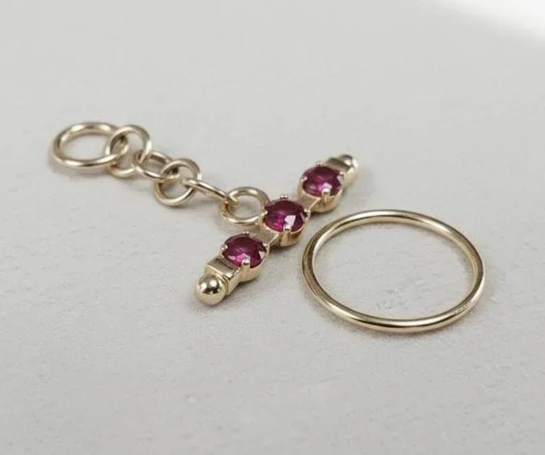 14k Gold Ruby Toggle Genuine Red Ruby Necklace Connector - K Jewelry Accessories