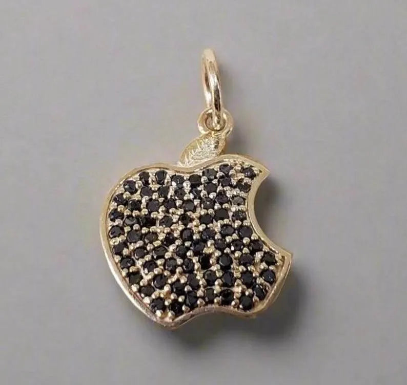 Apple Black Diamond Pendant: Handmade Minimalist Jewelry - K Jewelry Accessories