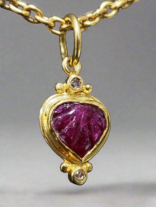 Handmade Natural Carving Ruby with Diamond Pendant Necklace For Women - K Jewelry Accessories