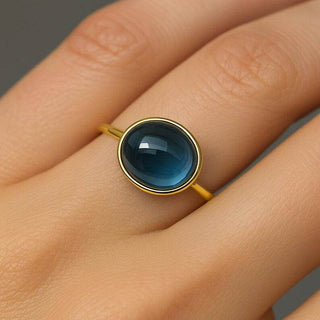 London Blue Topaz Ring, 8x10mm Oval Cabochon Gemstone, - K Jewelry Accessories