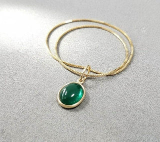 14k Gold Emerald Pendant | Oval Green Gemstone Necklace - K Jewelry Accessories