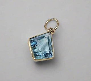 Handmade 14k Gold Blue Topaz Pendant – Modern Geometric Cut Pendant - K Jewelry Accessories
