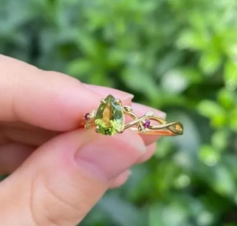14k Gold Peridot Ring | Pear Cut Peridot Engagement Ring - K Jewelry Accessories