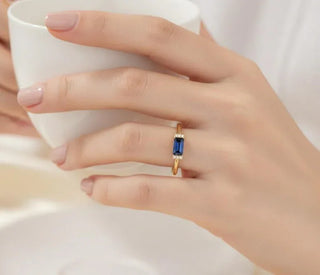 14k Gold Blue Sapphire Diamond Ring - K Jewelry Accessories