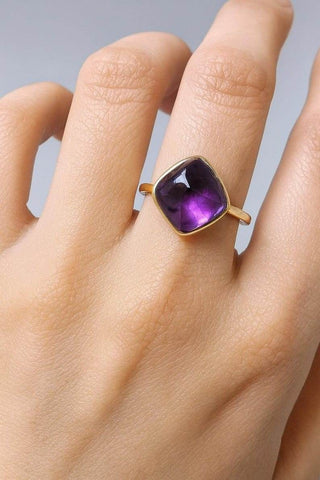 Sugarloaf Amethyst 14k Gold Ring, Big Gemstone, Bezel Setting - K Jewelry Accessories