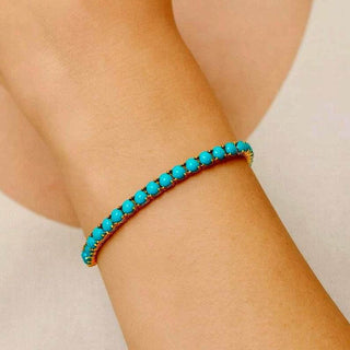 14k Gold Turquoise Tennis Bracelet | Natural Round Turquoise Gemstone Bracelet - K Jewelry Accessories