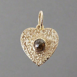 14k Gold Heart Pendant with Rustic Brown Diamond | Textured Heart Necklace - K Jewelry Accessories