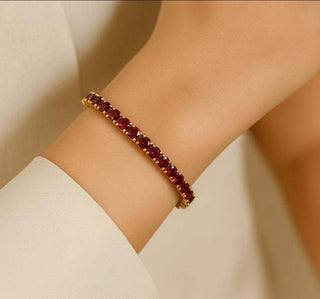 14k Gold Garnet Tennis Bracelet | Handmade Red Gemstone Bracelet - K Jewelry Accessories