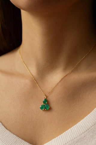 Natural Emerald Gold Charm – 14k Solid Gold Pear Cut Zambian Emerald Pendant - K Jewelry Accessories