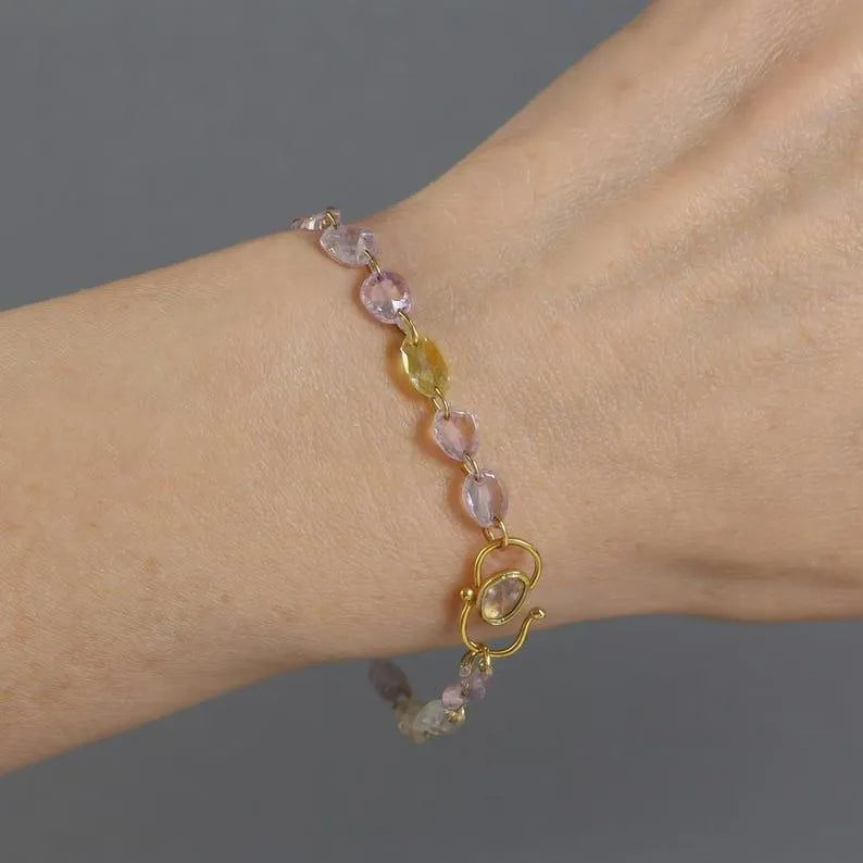 14k Gold Multi Sapphire Bracelet – Natural Rainbow Sapphire Gemstone Chain