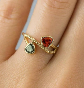 14k Gold Sapphire Ring | Green & Orange Sapphire Bypass Band - K Jewelry Accessories