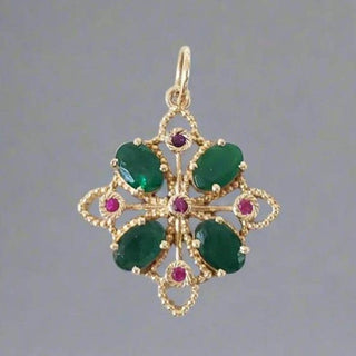14k Gold Zambian Emerald & Ruby Pendant | Handmade Fine Jewelry Gift for Women - K Jewelry Accessories
