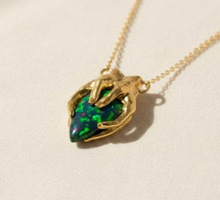 Black Opal Gold Pendant | Hand Holding | Gothic Opal Heart Necklace - K Jewelry Accessories