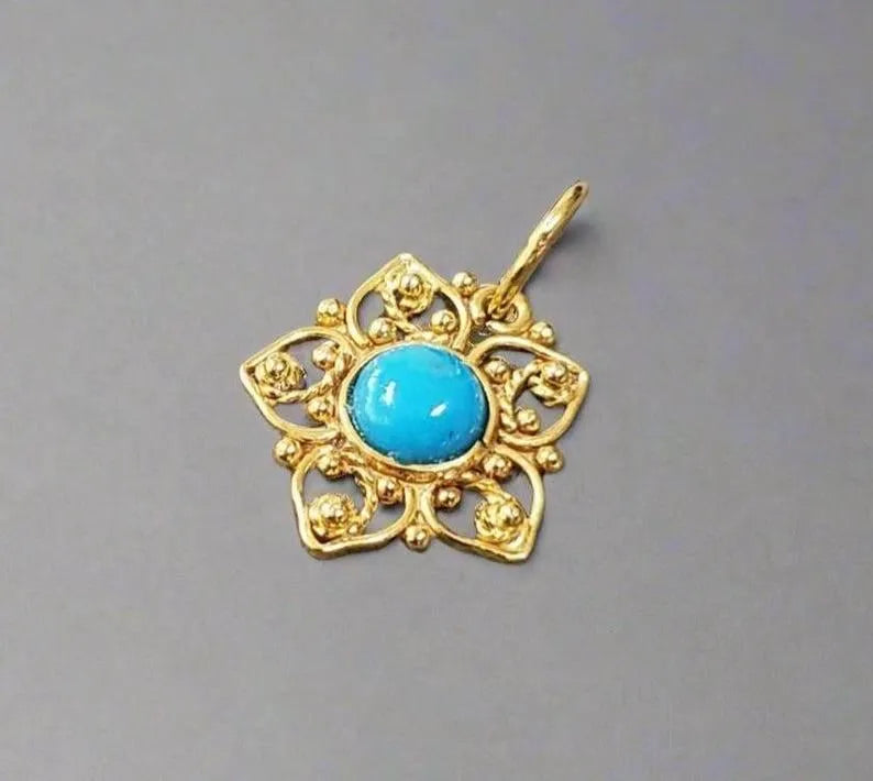 Cabochon 18k Gold Arizona Turquoise Pendant, Birthstone Turquoise - K Jewelry Accessories