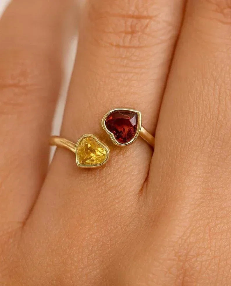 14k Gold Heart Shape Yellow and Orange Sapphire Ring - K Jewelry Accessories