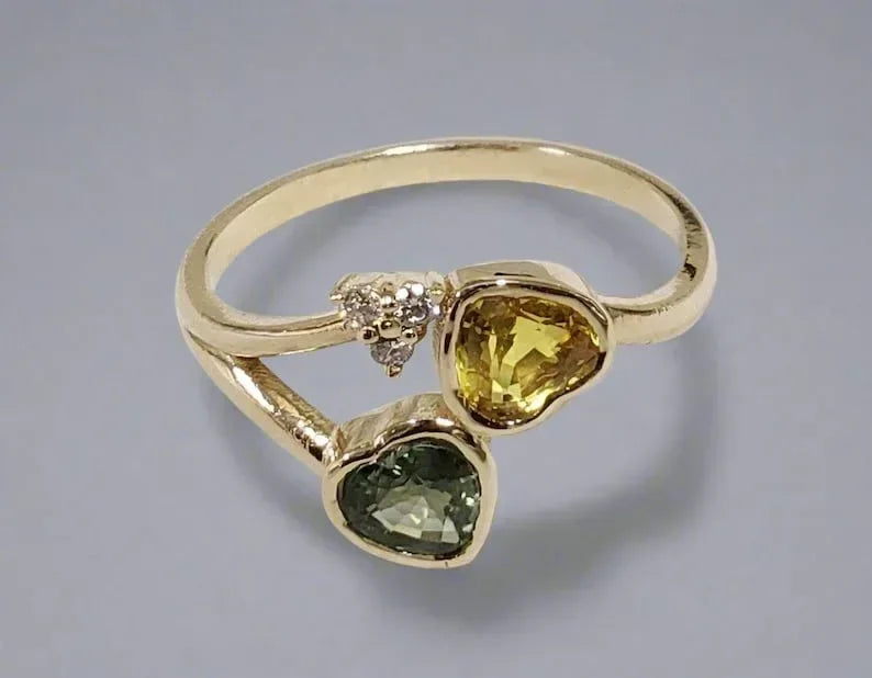 14k Gold Sapphire Bypass Ring – Yellow and Green - K Jewelry Accessories