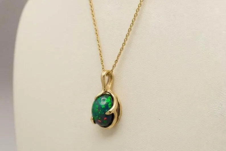14k Gold Opal Pendant Necklace, October Birthstone Jewelry - K Jewelry Accessories