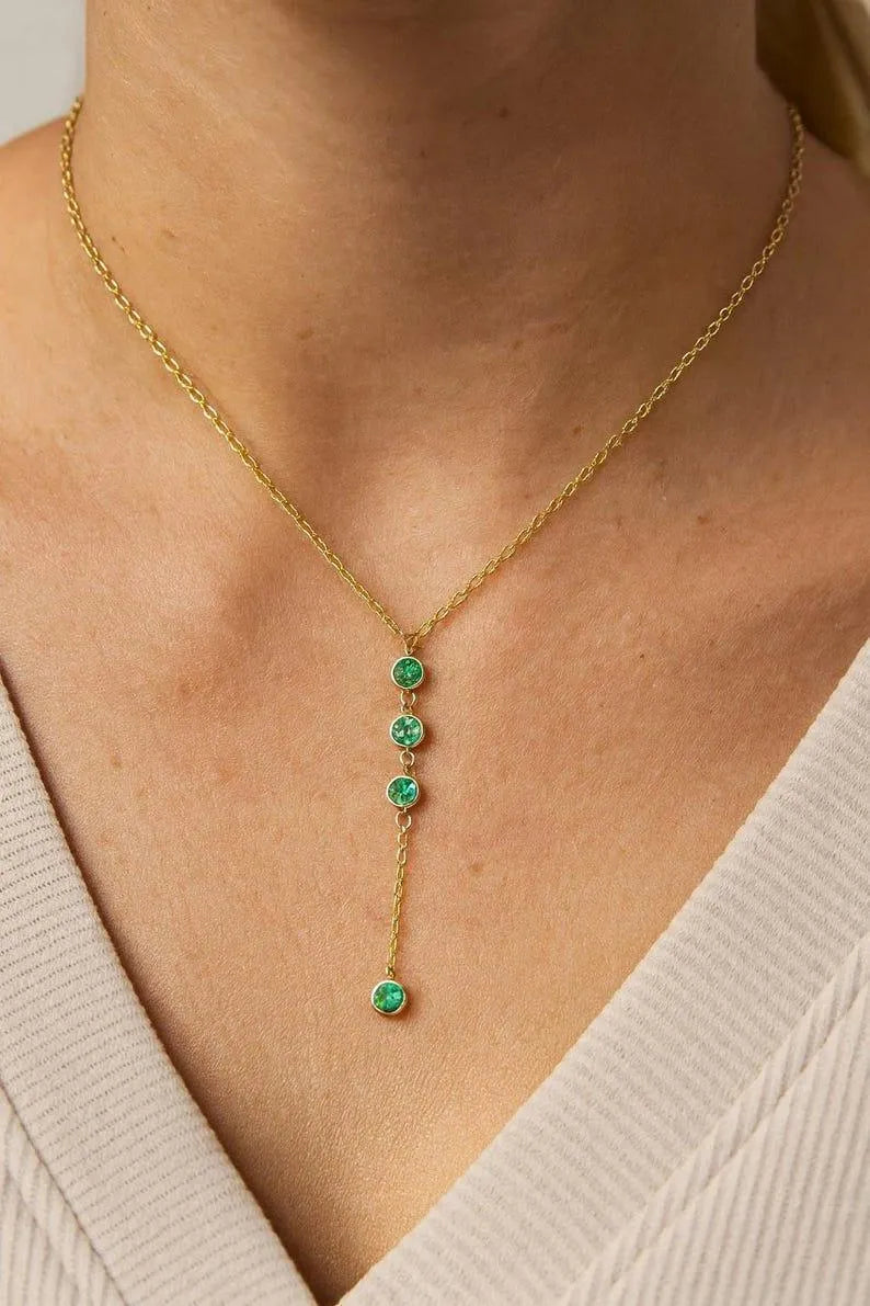 14k Gold Zambian Emerald Pendant - Handmade Drop - K Jewelry Accessories