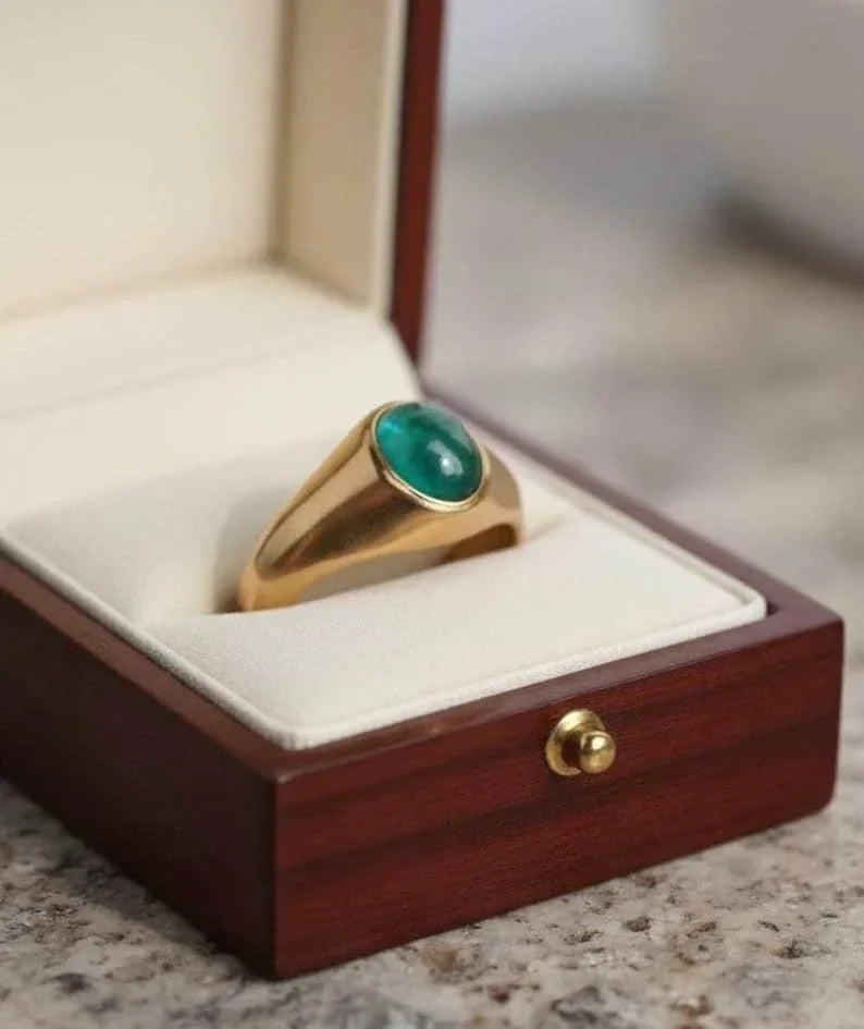 14k Gold Emerald Ring – Genuine Green Emerald Signet Ring - K Jewelry Accessories
