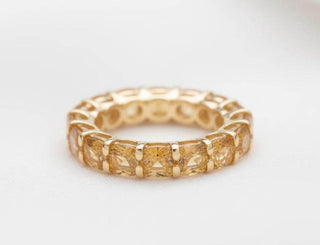 14k Gold Citrine Band – Cushion Shape Yellow Stone Ring - K Jewelry Accessories