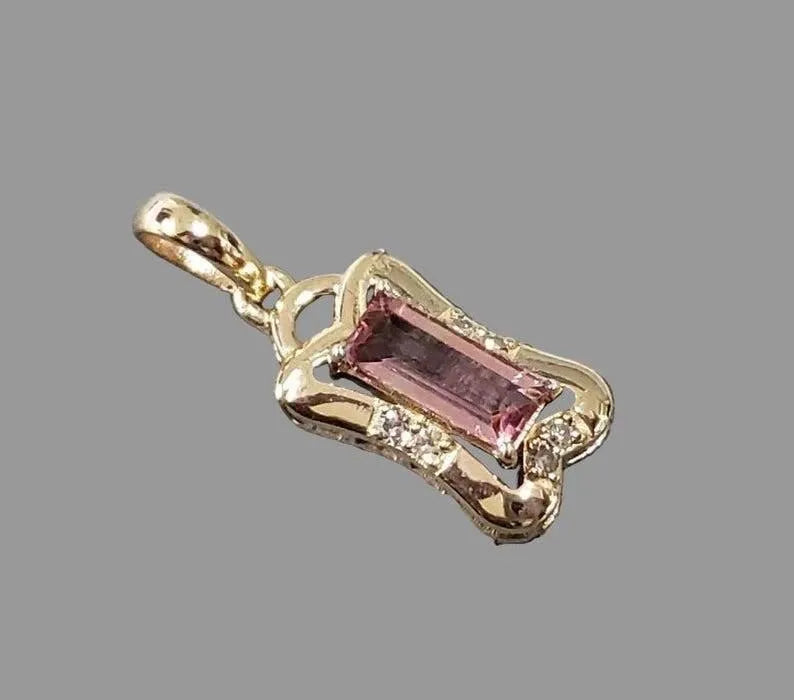 14k Gold Pink Tourmaline Pendant with Diamond Accents - K Jewelry Accessories