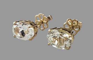 14k Gold Aquamarine Stud Earrings – Handmade Oval Cut March Birthstone Earrings - K Jewelry Accessories