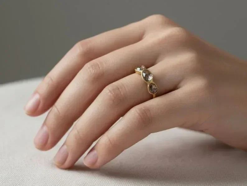 18k Solid Gold Brown Diamond Band | Natural Champagne Diamond Ring - K Jewelry Accessories