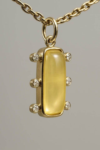 14k Solid Gold Yellow Opal and Diamond Pendant | Rectangular Cabochon Opal Necklace - K Jewelry Accessories