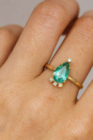 18K Gold Zambian Emerald & Diamond Ring – Pear Cut Gemstone Ring - K Jewelry Accessories