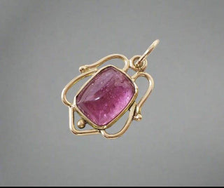 14k Gold Tourmaline Pendant | Pink Cabochon Gemstone Charm - K Jewelry Accessories