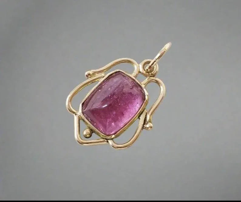 14k Gold Tourmaline Pendant | Pink Cabochon Gemstone Charm - K Jewelry Accessories