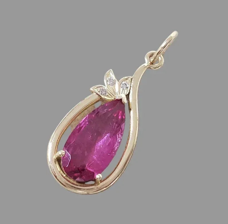 14k Solid Gold Rubellite Pendant | Natural Pink Tourmaline - K Jewelry Accessories