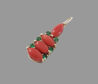 14K Gold Coral Pendant with Tsavorite Accents | Handmade Colorful Gemstone Necklace - K Jewelry Accessories