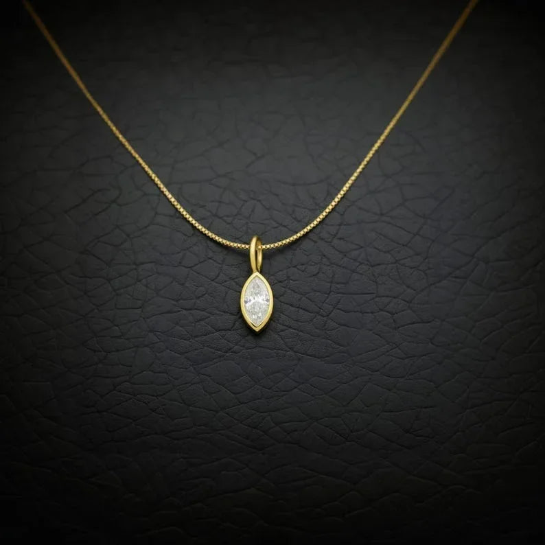 18K Gold Marquise Diamond Charm | Real Diamond Pendant for Necklace