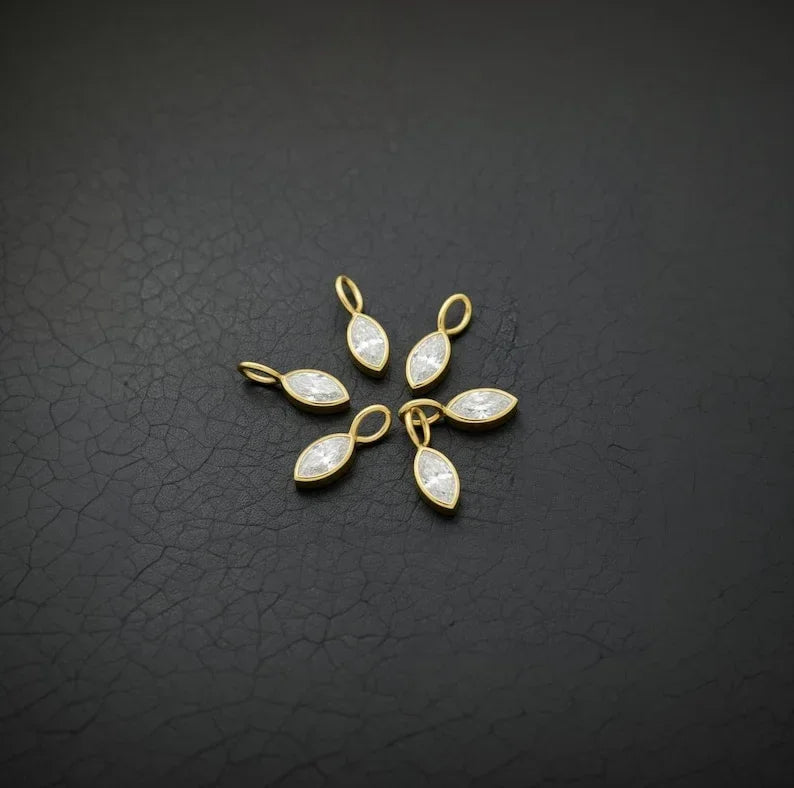 18K Gold Marquise Diamond Charm | Real Diamond Pendant for Necklace