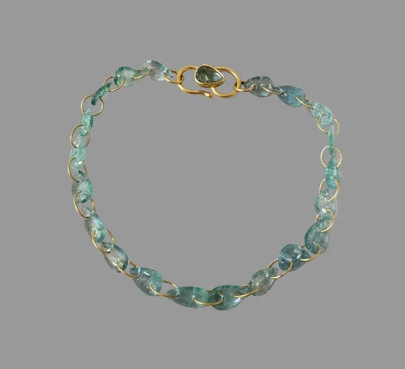 14k Gold Emerald Bracelet – Natural Emerald Gemstone Chain