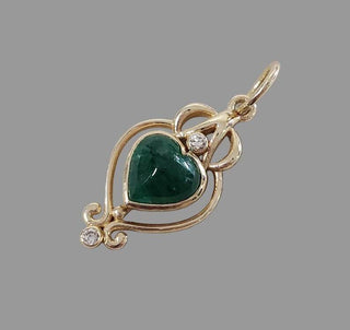 Emerald & Diamond Pendant 14k Gold | Heart-Shaped Cabochon Emerald Necklace - K Jewelry Accessories