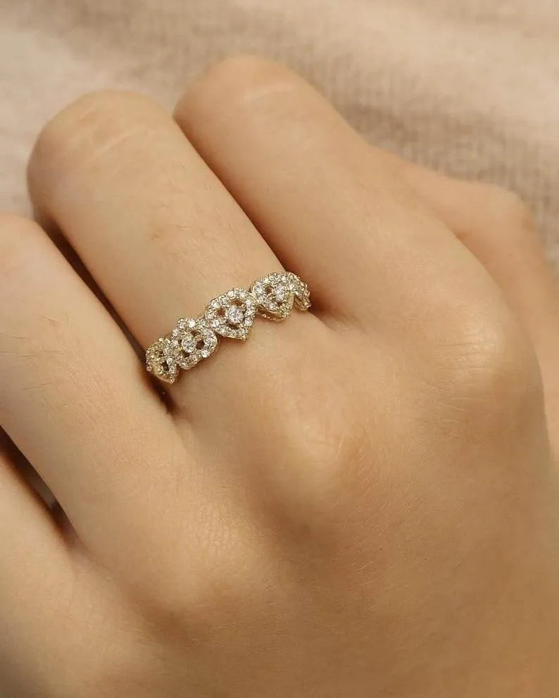 Engagement 18k Gold Heart Diamond Ring | Diamond Cluster Heart Band - K Jewelry Accessories