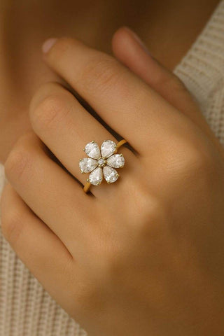 18k Gold Diamond Flower Ring | Pear Shape Diamond Petal Ring - K Jewelry Accessories