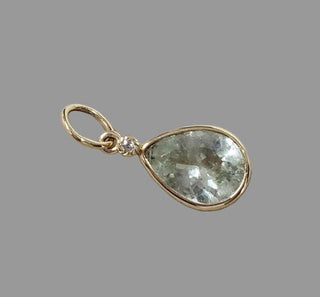 14k Gold Aquamarine Teardrop Pendant | Diamond Accent Charm - K Jewelry Accessories