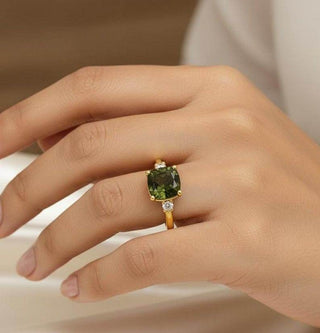 14k Gold Cushion Cut Tourmaline Ring with Diamonds - K Jewelry Accessories