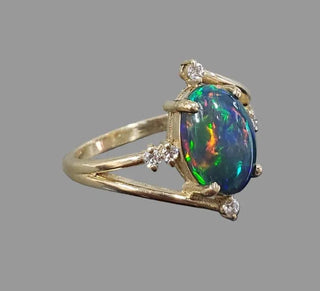 14k Gold Opal Ring • Fire Black Opal Diamond Ring - K Jewelry Accessories