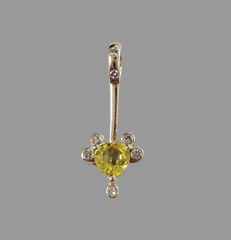 Yellow Sapphire & Diamond Gold Pendant • 14k Heart Gemstone