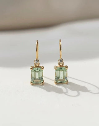 14k Gold Aquamarine Hook Earrings • Emerald Cut Dangle Earrings - K Jewelry Accessories