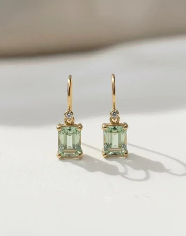 14k Gold Aquamarine Hook Earrings • Emerald Cut Dangle Earrings - K Jewelry Accessories